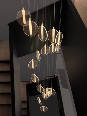 Villa de techo alto escalera de lámpara de luz escalera en espiral pastel redondo acrílico lámpara de luz colgante lámparas de hogar modernas
