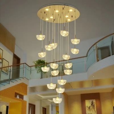 Edificio dúplex lámpara de la sala de estar de lingotes creativos de cristal villa colgante luz escalera en espiral lámpara de araña larga