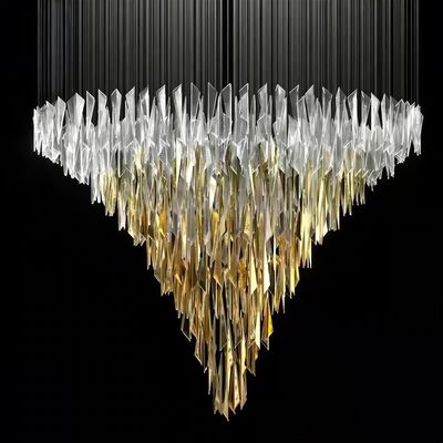 Lámpara de luz de cristal transparente de color blanco y dorado lujo lujo gran lámpara de luz no estándar