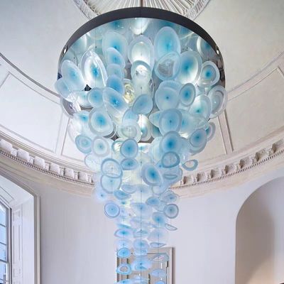 Techo interior Proyecto de escalera de decoración de hojas de loto azul Modern Led Chandelier Mantenimiento de 5 años