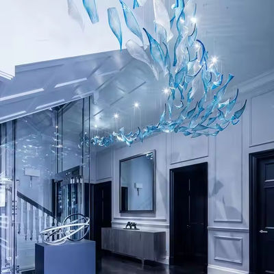 Departamento de Ventas de Hotel Lobby Sala de banquetes Lustrero de vidrio en forma de hoja de giro creativo para Villa Duplex Proyecto de recepción