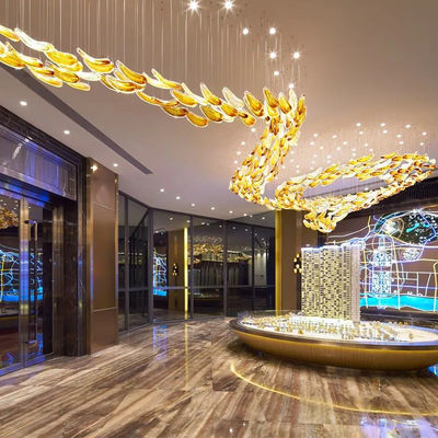 Proyecto no estándar Hotel Lobby Club Oro de vidrio Decoración colgante Hotel Banquete Salón lámparas decorativas