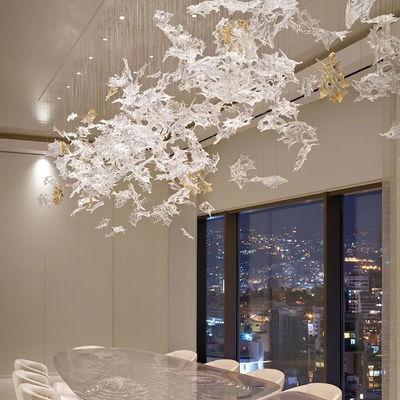 Proyecto no estándar Custom Double Hole Glass Maple Leaf Decoración colgante Salón de departamentos de hoteles Gran decoración suave Iluminación artística