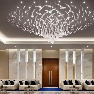 Estilo nórdico Hotel a medida Lobby Villa Salón de banquetes Lámpara de cristal LED colgante Luz de acero inoxidable Vidrio de lujo para habitación