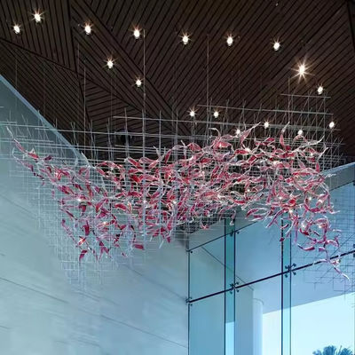 Proyecto de hotel personalizado no estándar Luz Departamento de ventas Sala de banquetes Cuadrícula acristalada Led Gran lámpara de candelabros Salón de bodas Luz de línea colgante