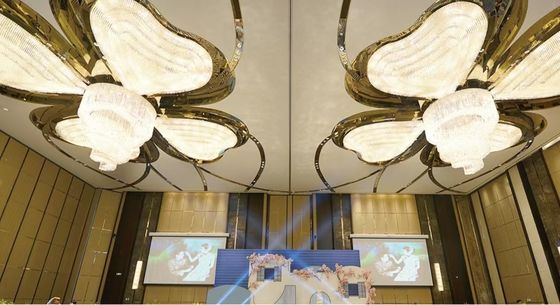 Decoración de interiores, forma de trébol de cuatro hojas, centro comercial, hotel, escenario, vestíbulo de lujo, araña de cristal LED, luz de techo