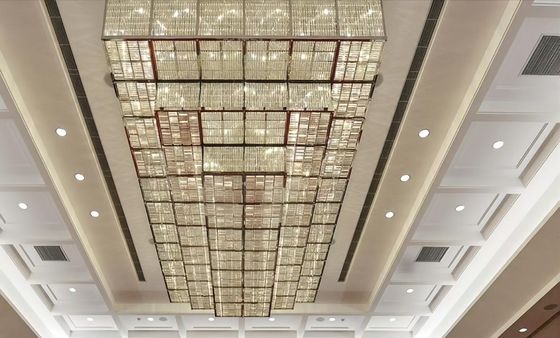 Moderna lámpara colgante rectangular de techo con cristales K9 para vestíbulo, araña para salón de banquetes