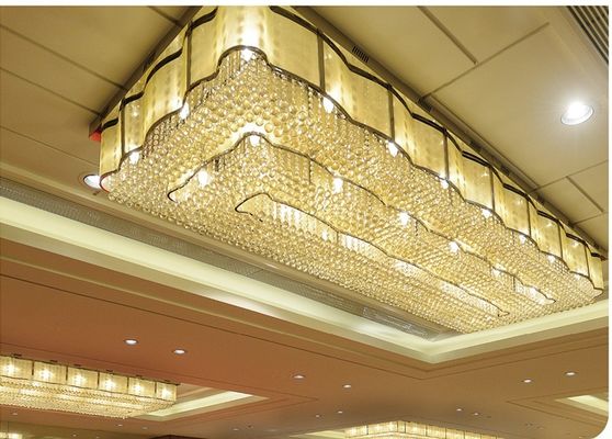 Lámparas de colgante de oro Cristal claro Rectangular Lustrero Salón Salón de estar Comedor Iluminación interior Colgante Gran Techo Hoteles