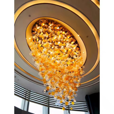 Lámpara de araña moderna de diseño de cristal y piedra para el hogar, lámpara de bola de cristal LED para hotel, restaurante, vestíbulo de centro comercial, fuente de alimentación de CA