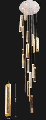 Nueva lámpara colgante LED de cristal dorado de lujo moderno, araña para loft, vestíbulo de hotel, escalera, techo alto, lámparas de araña