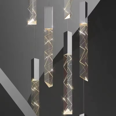 Nordic Duplex Nuevo comedor moderno Villa Salón de estar Larga escalera de gota de lluvia Linterna Led