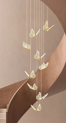Moderna Lámpara Colgante de Escalera en Forma de Mariposa de Acrílico para Sala de Estar Dúplex, Comedor, Escaleras, Lámpara Colgante LED