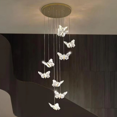 Lámpara de colgante de mariposa simple y transparente de acrílico moderno Diseño colgante minimalista con varias cabezas para dormitorio Lámpara de cama para habitación
