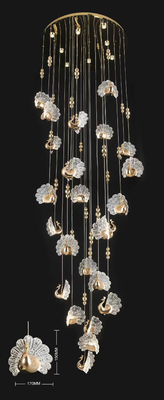 Escalera en espiral dúplex recoger candelabros vacíos boda de pavo real lámpara de techo LED candelabros acrílicos luces decorativas colgantes para escenario y hotel