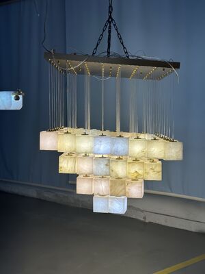 Lámpara colgante de mármol natural moderno de lujo para sala de estar de villa española natural, lámpara de alabastro para restaurante