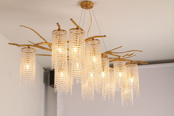 Lámpara colgante de cristal transparente de lujo, iluminación de suspensión de techo de centro de mesa para vestíbulo de Hotel de varios niveles