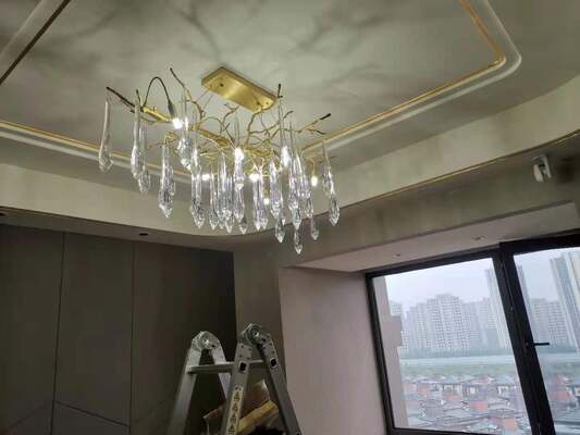Lámpara colgante de cristal Grand Foyer, accesorio de techo circular de múltiples luces para entrada de doble altura de lujo