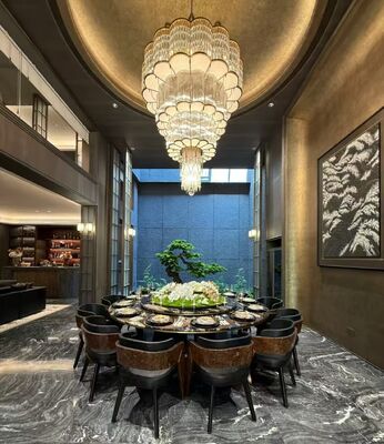 Gran Salón de Banquetes Cristal Cinturón Lustrero Artesanal Decoración Ingeniería Iluminación
