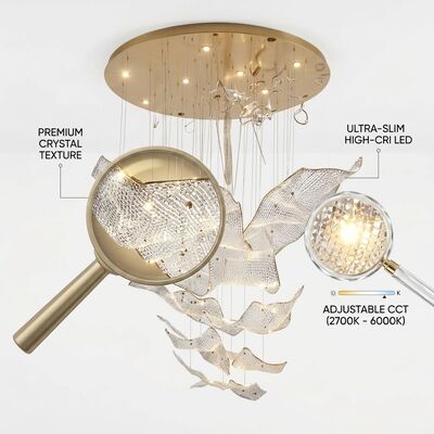 Moho anti ajustable de la temperatura de color 3000-6500K del cuerpo de metal dorado por encargo de la luz pendiente de cobre amarillo para el chalet