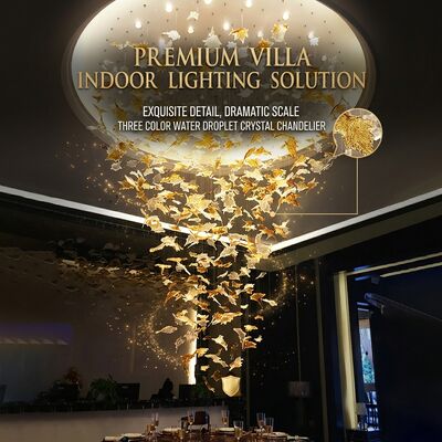 Lámpara colgante de cristal con forma de gota de agua de tres colores, interruptor de botón AC220V, altura ajustable, 50cm, Hotel