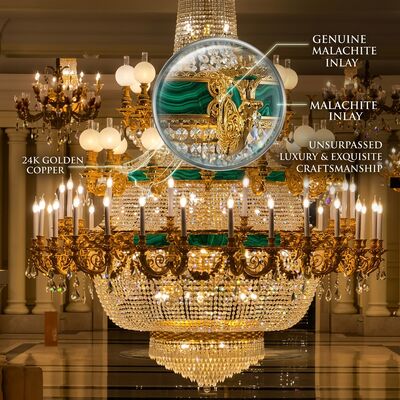 High End Extra Large Chandelier 24K Golden Copper Malachite Pendant Light For Living Room Dining Room